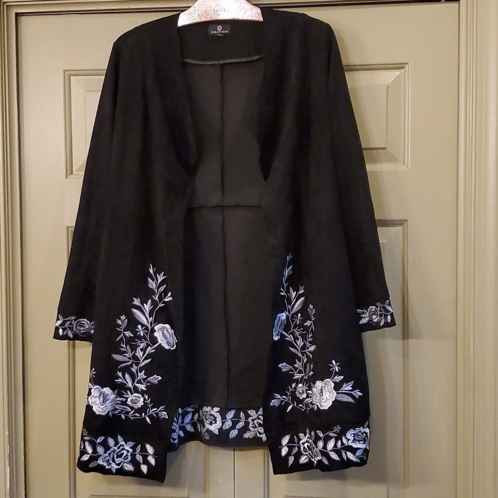 Curations black embroidered open jacket
